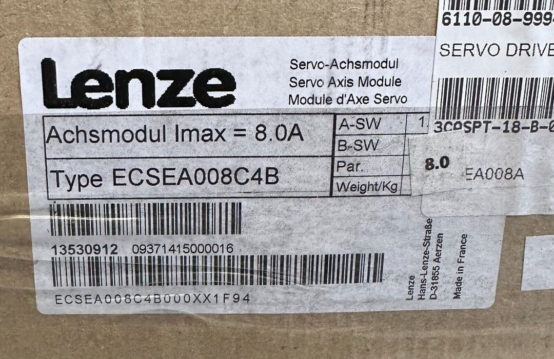 NEW LENZE ECSEA008C4B ECS SERVO AXIS MODULE 8A 13530912 ECSEA008C4B000XX1F94