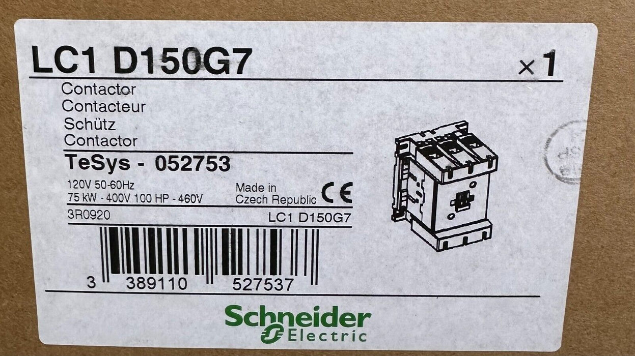 NEW SCHNEIDER ELECTRIC LC1-D150G7 / LC1D150G7 TeSys CONTACTOR 120V 50/60Hz