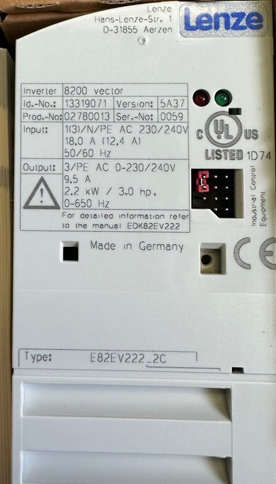 NEW LENZE E82EV222K-2C / E82EV222K2C 8200 VECTOR DRIVE 2.2kW/3HP 18A 13319071