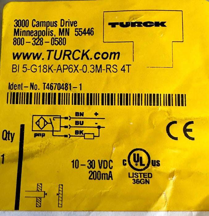 NEW TURCK BI 5-G18K-AP6X-0.3M-RS 4T / BI5G18KAP6X03MRS4T PROX SENSOR T4670481-1