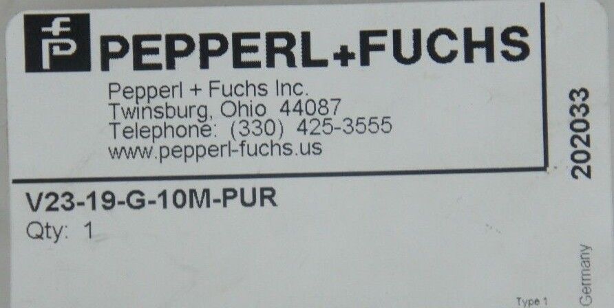 NEW PEPPERL+FUCHS V23-19-G-10M-PUR FEMALE CORDSET M23 19-PIN PUR CABLE 202033