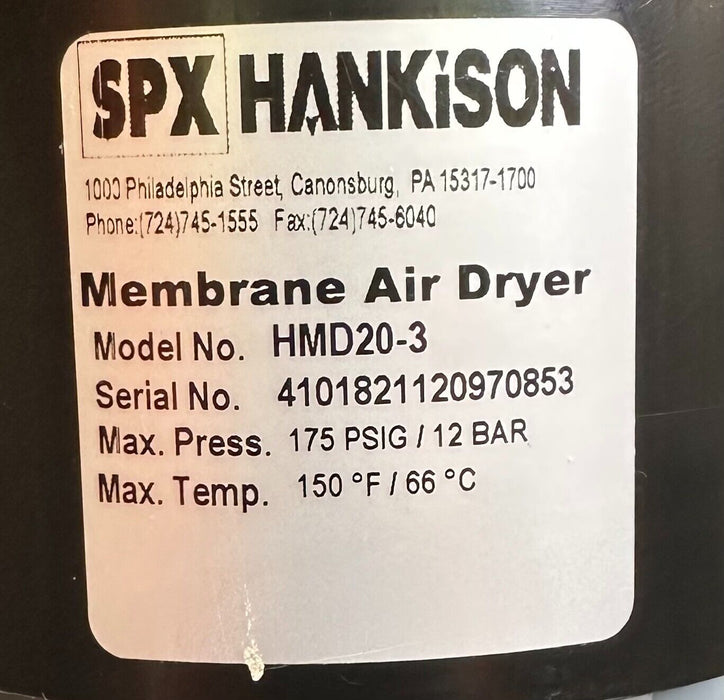 NEW SPX HANKiSON HMD20-3 / HMD203 MEMBRANE AIR DRYER 7.8SCFM 3241444