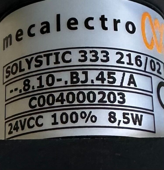 NEW MECALECTRO SOLYSTIC 333 216/02 SOLENOID --.8.10-.BJ.45/A C004000203 24VCC