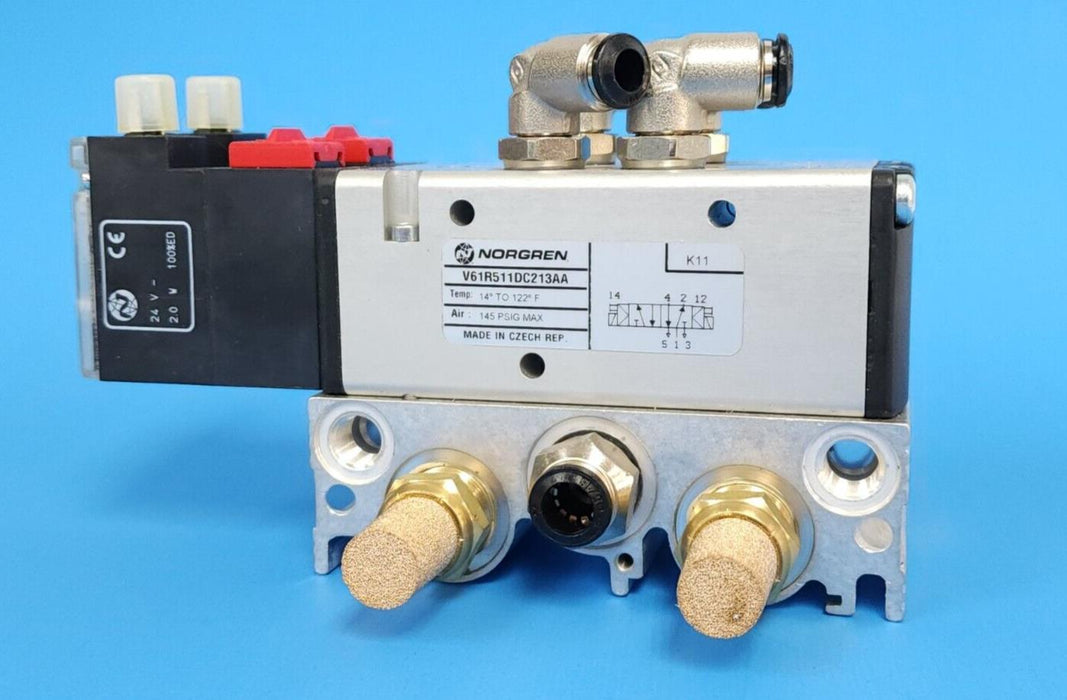 LOT OF 2 NEW NORGREN V61R511DC213AA VALVES WITH MANIFOLD ASSEMBLY