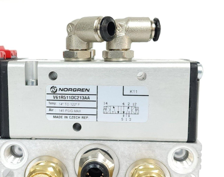 LOT OF 2 NEW NORGREN V61R511DC213AA VALVES WITH MANIFOLD ASSEMBLY