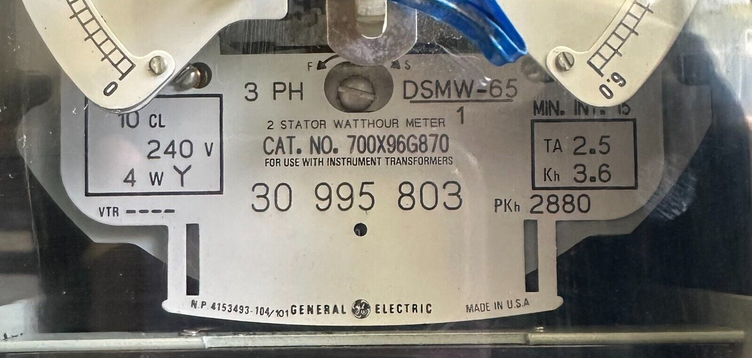 GENERAL ELECTRIC 700X96G870 2-STRATOR WATTHOUR METER DSMW-65 / DSMW65