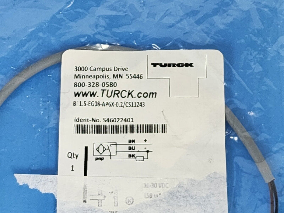 NEW TURCK BI1.5-EG08-AP6X-0.2/CS11243 INDUCTIVE SENSOR 10-30 VDC, S46022401