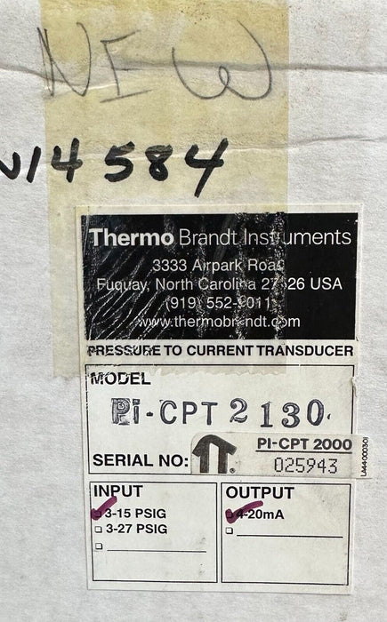 NEW THERMO BRANDT INSTRUMENTS PI-CPT2130 / CPT2130 TRANSDUCER 4-20mA 3-15PSIG