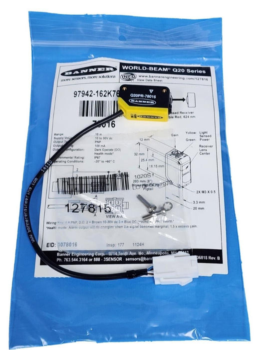 NEW BANNER 97942-162K767H01 WORLD-BEAM Q20 SERIES SENSOR 10-30VDC