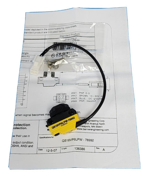 NIB BANNER QS18VP6LPW-78992 PHOTOELECTRIC SENSOR 78992