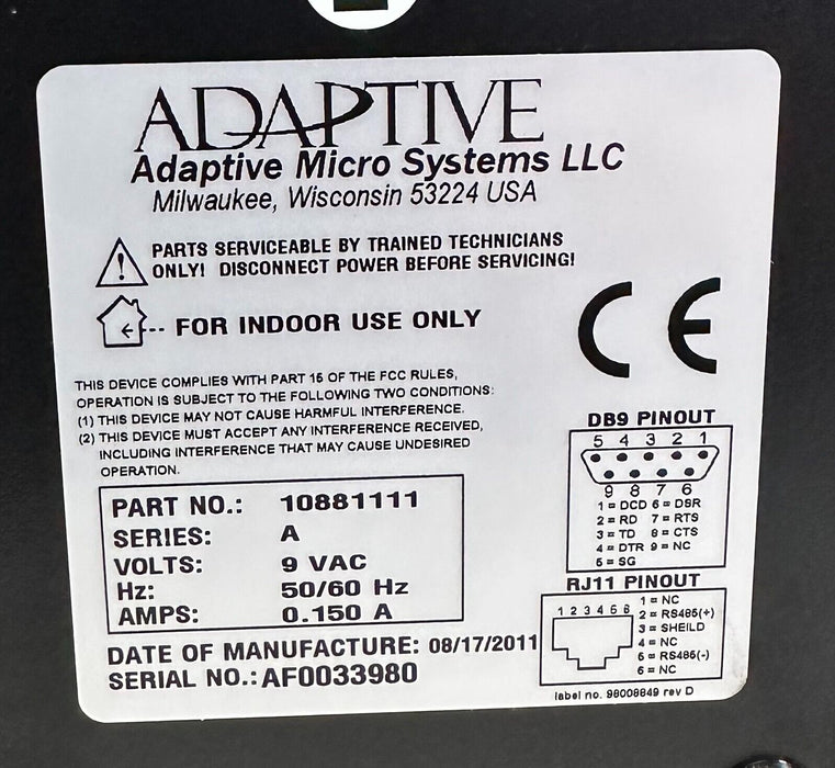 NEW ADAPTIVE MICRO SYSTEMS 10881111 SER. A RS-232/RS-485 CONVERTER 50/60Hz