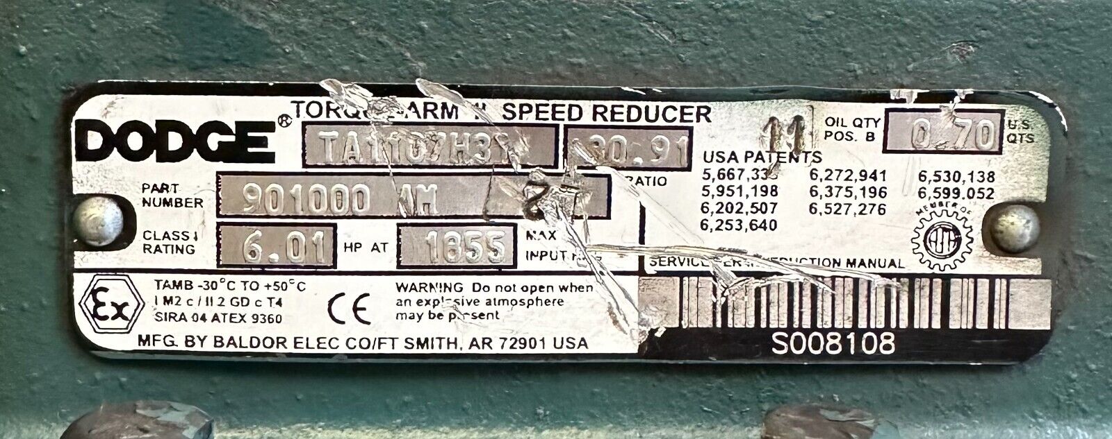 NEW BALDOR DODGE 901000-AM / 901000AM TORQUE-ARM II REDUCER 30.91:1 TA1107H31
