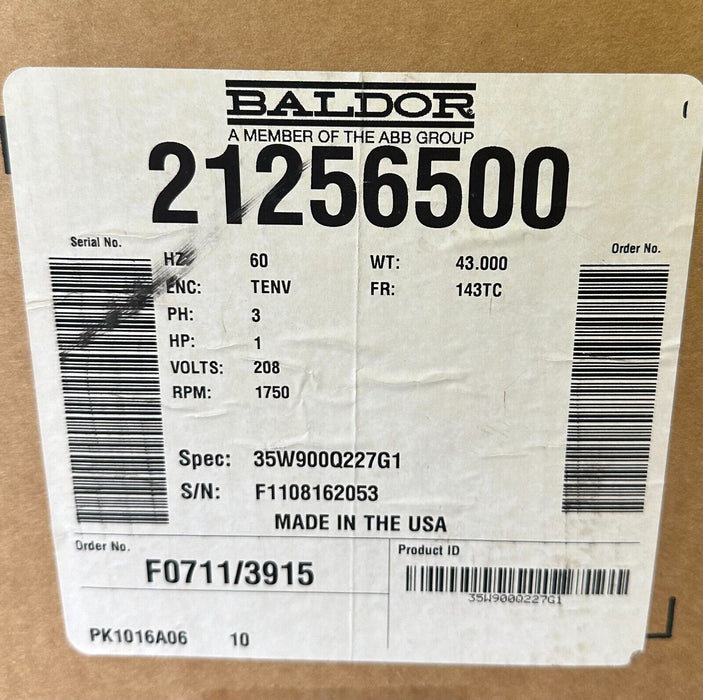 NEW BALDOR RELIANCE ELECTRIC 21256500 ELECTRIC Super-E MOTOR 1HP 35W900Q227G1