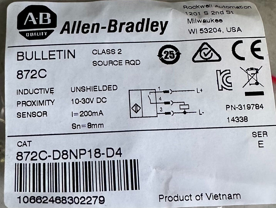 NEW ALLEN BRADLEY 872C-D8NP18-D4 /E INDUCTIVE PROXIMITY SENSOR 872CD8NP18D4