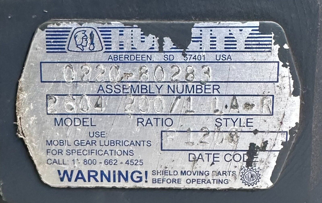 NEW HUB CITY 0220-80283 / 022080283 MODEL 2604 WORM GEAR REDUCER 200:1 RATIO