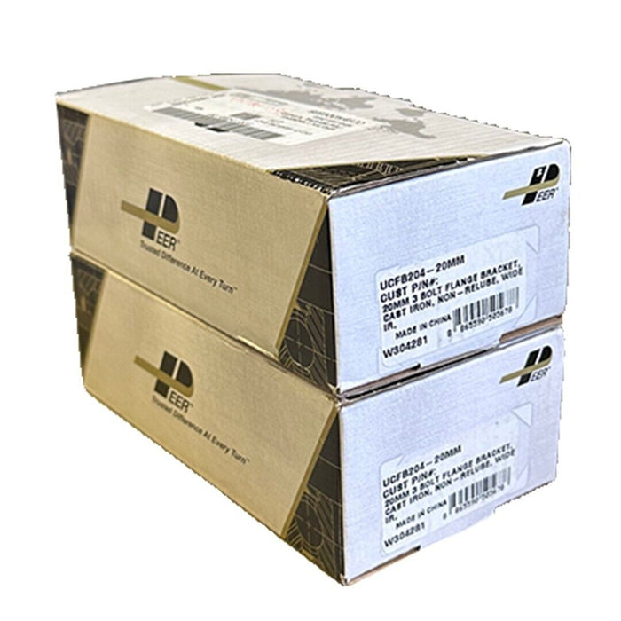 2 NEW PEER UCFB204-20MM / UCFB20420MM 3-BOLT FLANGE BEARING 20mm