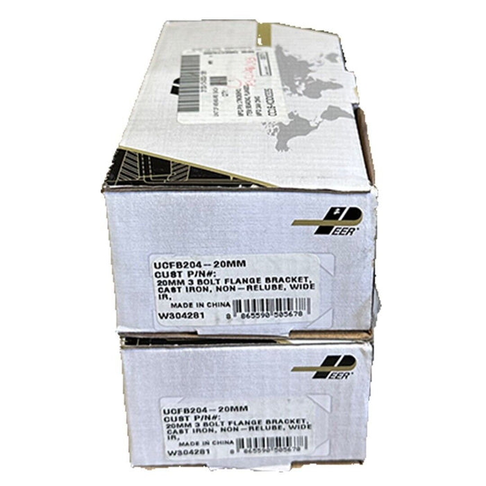 2 NEW PEER UCFB204-20MM / UCFB20420MM 3-BOLT FLANGE BEARING 20mm