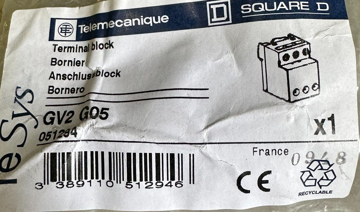 NEW SEALED TELEMECANIQUE SQUARE-D GV2 G05 / GV2G05 TERMINAL BLOCK 3-POLE 63A