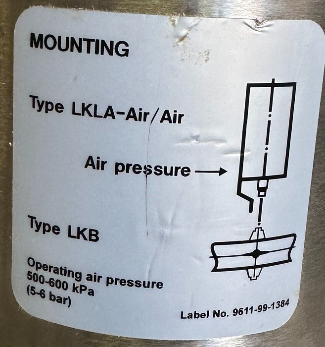 ALFA LAVAL LKLA -AIR/AIR / LKLA AA PNEUMATIC ACTUATOR 8mm TYPE LKB 500-600kPa