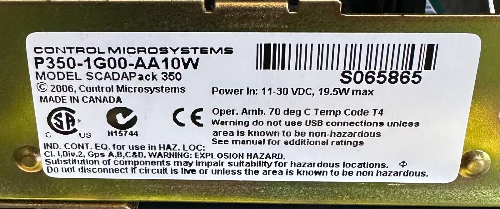 NEW CONTROL MICROSYSTEMS P350-1G00-AA10W WEATHERFORD SCADAPack 350 P3501G00AA10W