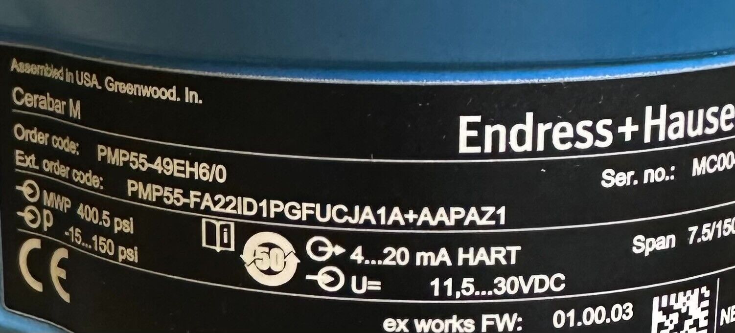 NEW ENDRESS+HAUSER PMP55-49EH6/0 / PMP5549EH60 Cerabar M PRESSURE TRANSMITTER