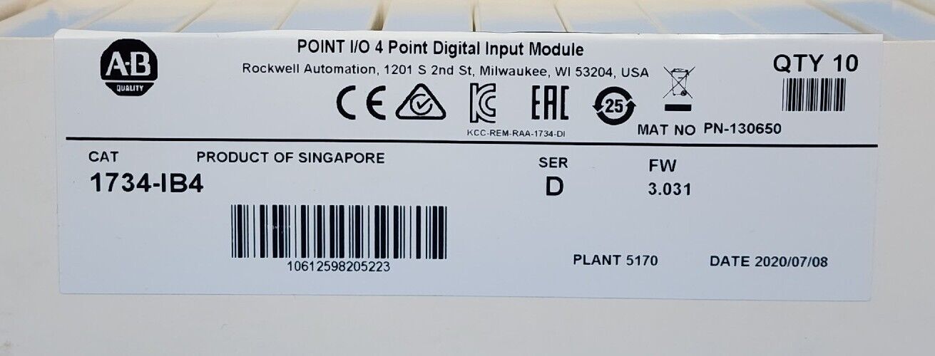 BOX OF 10 NEW ALLEN BRADLEY 1734-IB4 POINT I/O 4 POINT DIGITAL INPUT MODULES