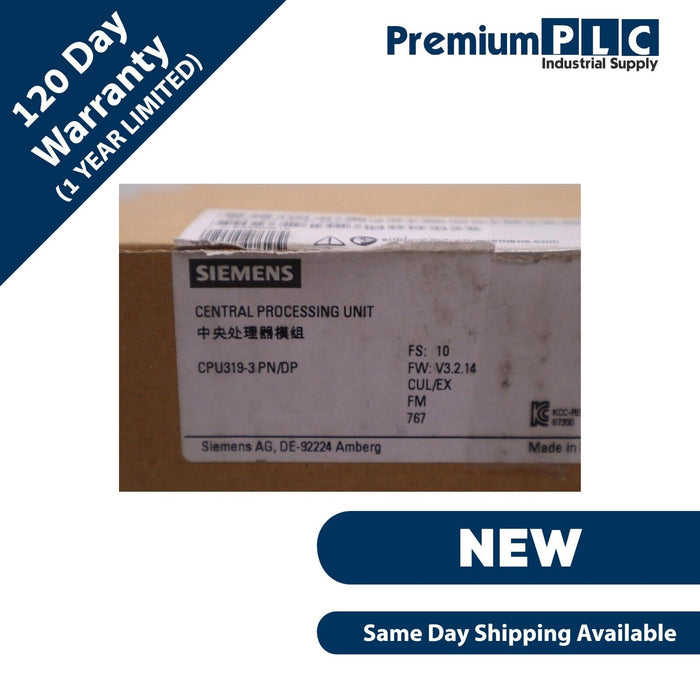 NEW SIEMENS 6ES7318-3EL00-0AB0 SIMATIC S7-300 CPU 319-3 PN/DP  FS: 10 FW:V3.2.14