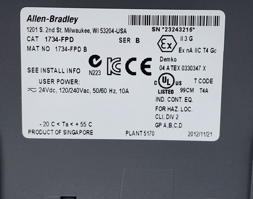 ALLEN BRADLEY 1734-FPD SER. B FIELD POWER DISTRIBUTOR MODULE