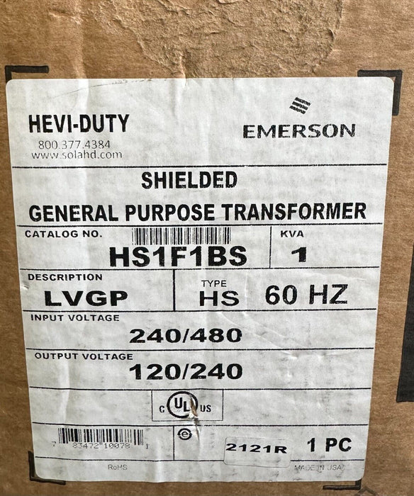 NEW EMERSON HS1F1BS SHIELDED GENERAL PURPOSE TRANSFORMER LVGP HS 60Hz 240/480V
