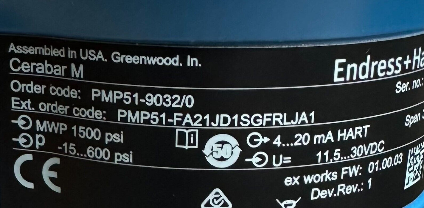 NEW ENDRESS + HAUSER PMP51-9032/0 Cerabar M HART TRANSMITTER 71316567 71086209