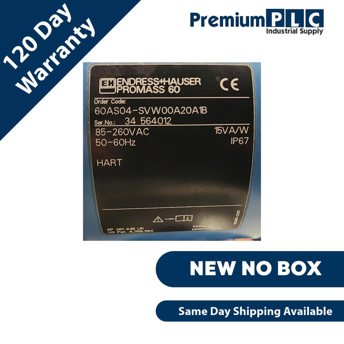 NEW ENDRESS+HAUSER PROMASS 60A MASS FLOWMETER W/HART 60AS04-SVW00A20A1B