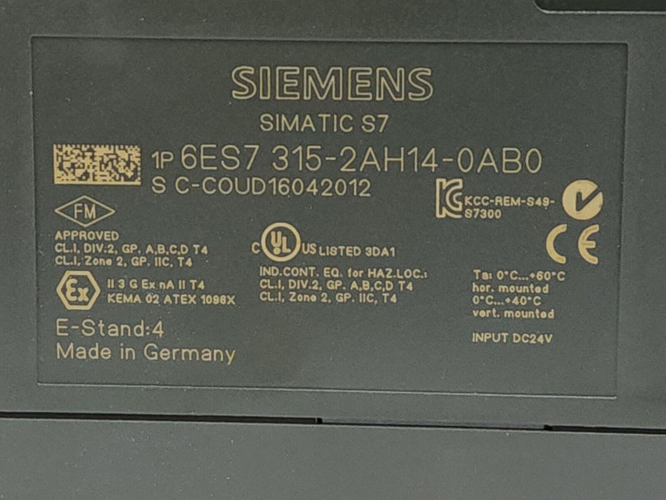 SIEMENS 6ES7315-2AH14-0AB0 CPU MODULE 6ES7-315-2AH14-0AB0