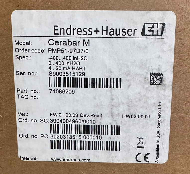NEW Endress+Hauser PMP51-97D7/0 / PMP5197D70 Cerabar M HART TRANSMITTER 71086209