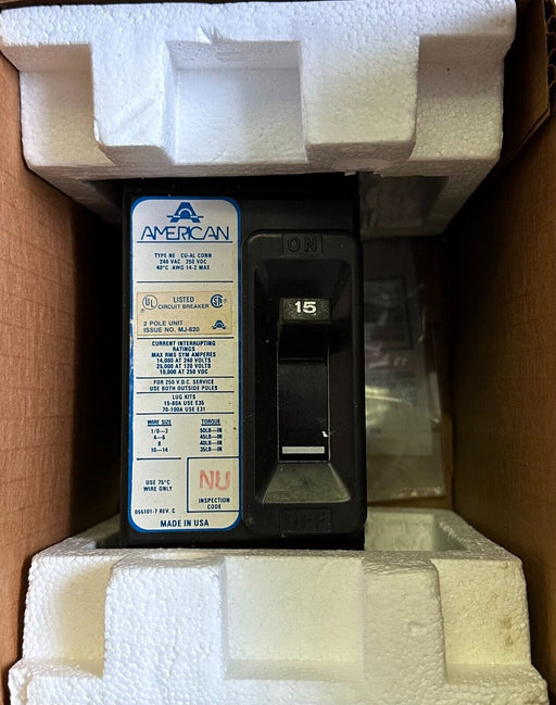 NEW AMERICAN CIRCUIT BREAKER CORP NE224015 CIRCUIT BREAKER 15A 2-POLE 50/60Hz