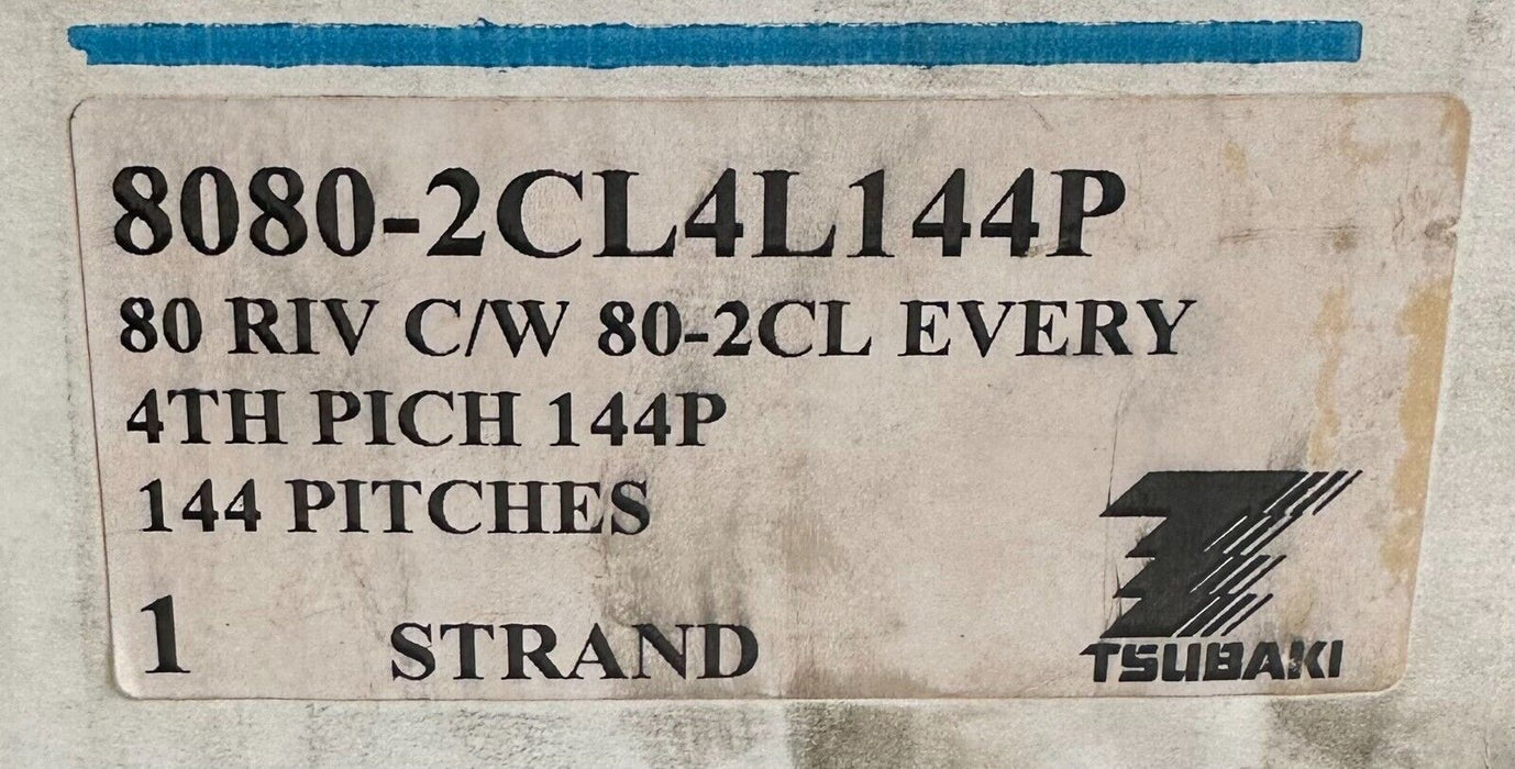 NEW TSUBAKI 8080-2CL4L144P 80 RIV C/W 80-2CL EVERY 4TH PITCH 144P CHAIN 1 STRAND