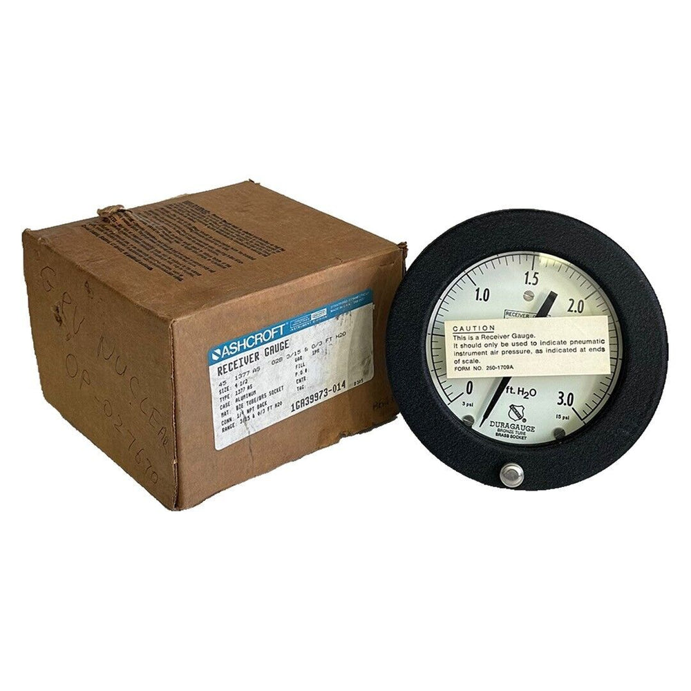 NEW ASHCROFT 45 1377 AS 02B 3/15 & 0/3 FT H20 RECEIVER GAUGE 1GA39973-014