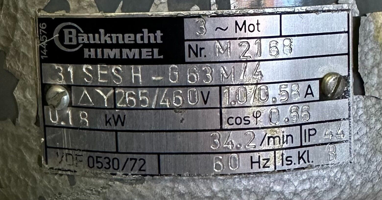 BAUKNECHT HIMMEL 31SESH-G63M/4 / 31SESHG63M4 GEARMOTOR 0.18kW M2168 265/460V