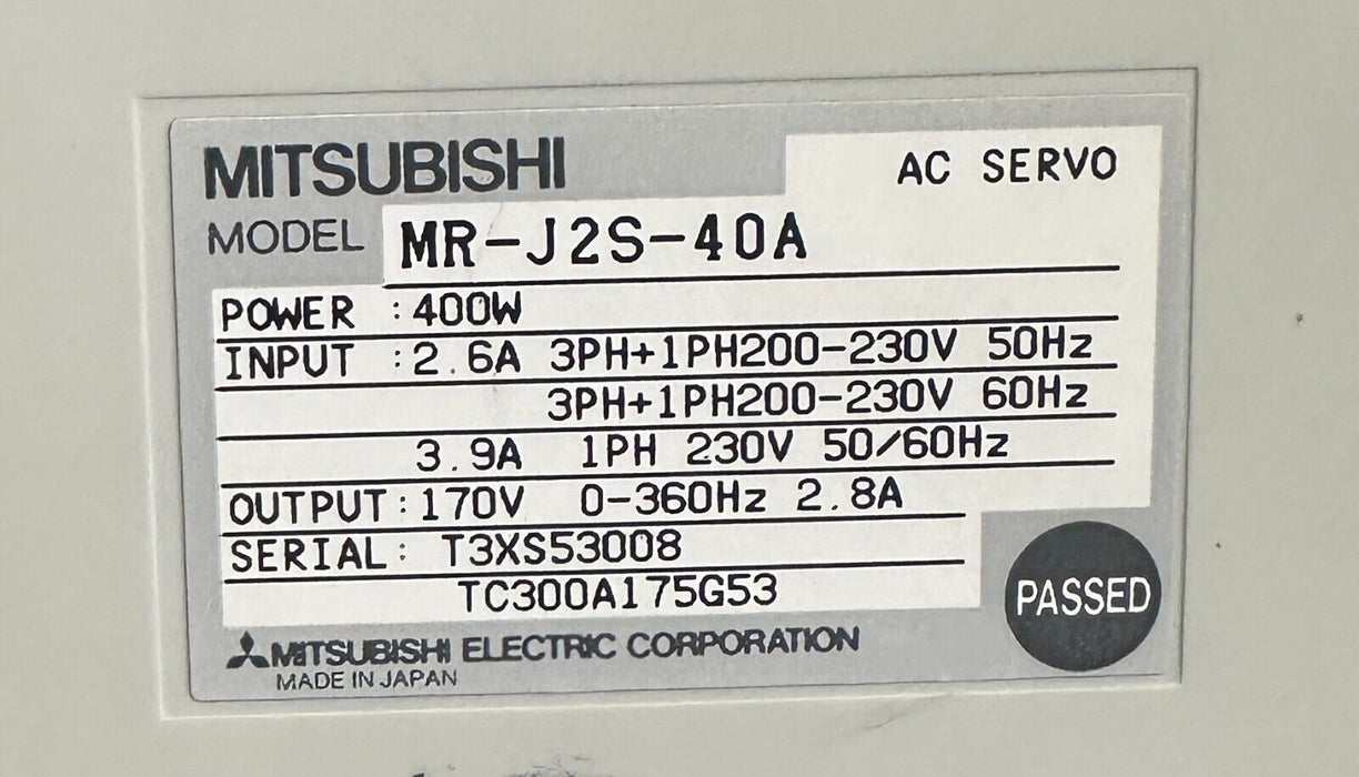 MITSUBISHI MR-J2S-40A / MRJ2S40A MELSERVO AC SERVO AMPLIFIER 400W 230V J2 SERIES