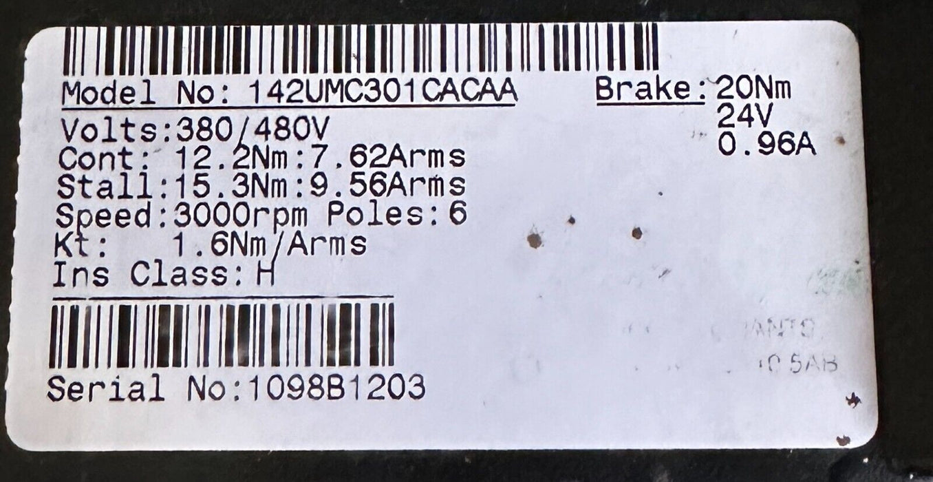 CONTROL TECHNIQUES 142UMC301CACAA BRUSHLESS SERVO MOTOR 12.2Nm 380/480V