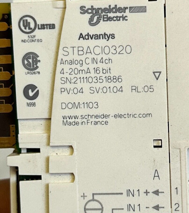 SCHNEIDER ELECTRIC STBACI0320 Advantys ANALOG INPUT MODULE 4-INPUTS 4-20mA 16BIT