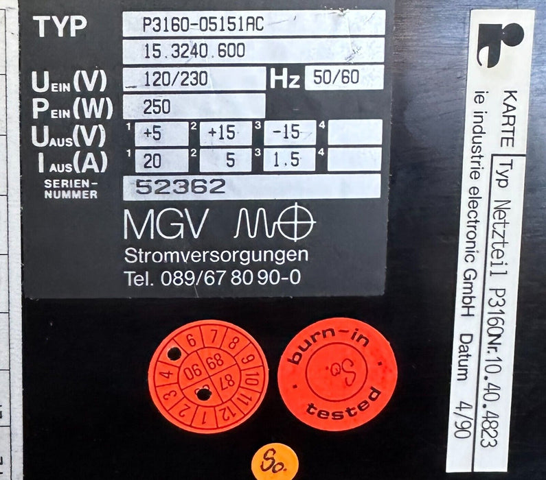 NEW MGV MO P3160-05151AC / P316005151AC POWER SUPPLY 120/230V 250W 15.3240.600