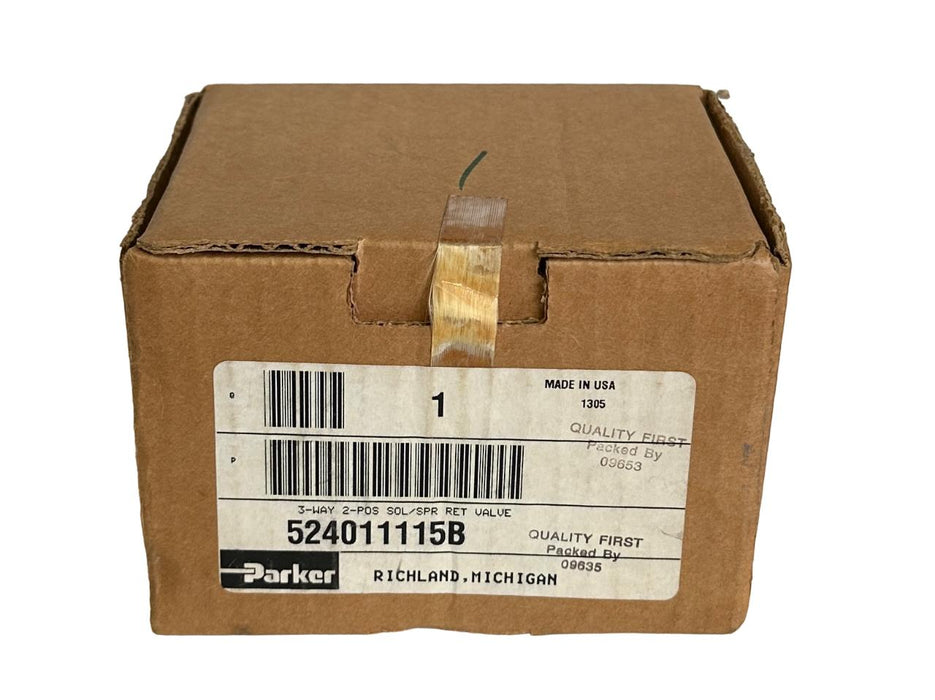 NEW SEALED PARKER 524011115B 3-WAY 2-POSITION SOL/SPR RET SOLENOID VALVE 120Vac
