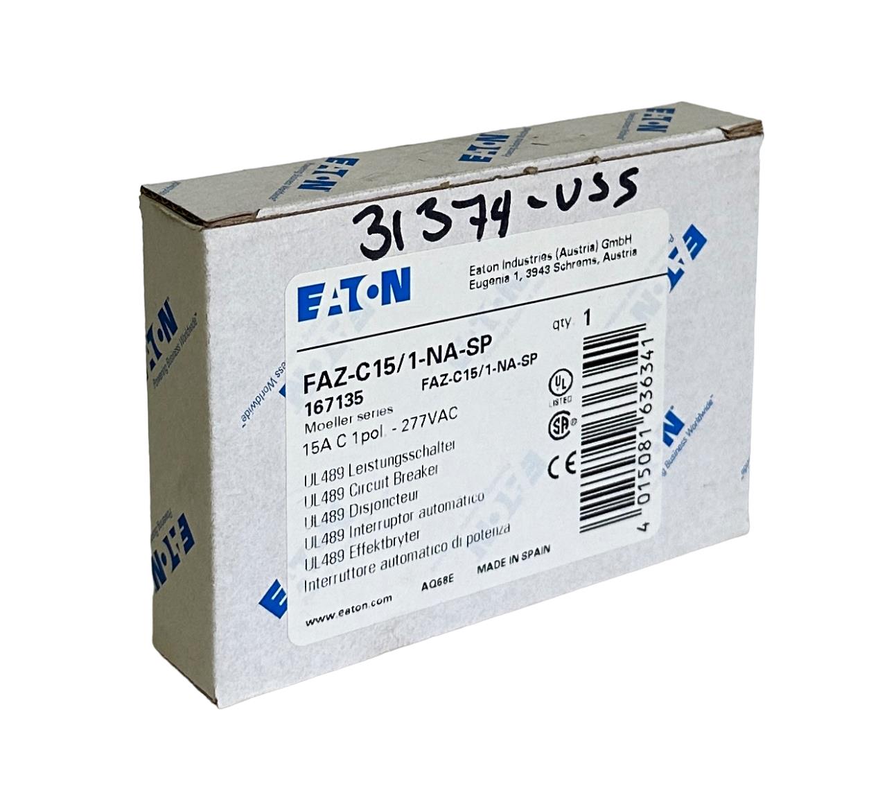 NEW EATON FAZ-C15/1-NA-SP / FAZC151NASP MINI CIRCUIT BREAKER 15A 1-POLE 167135