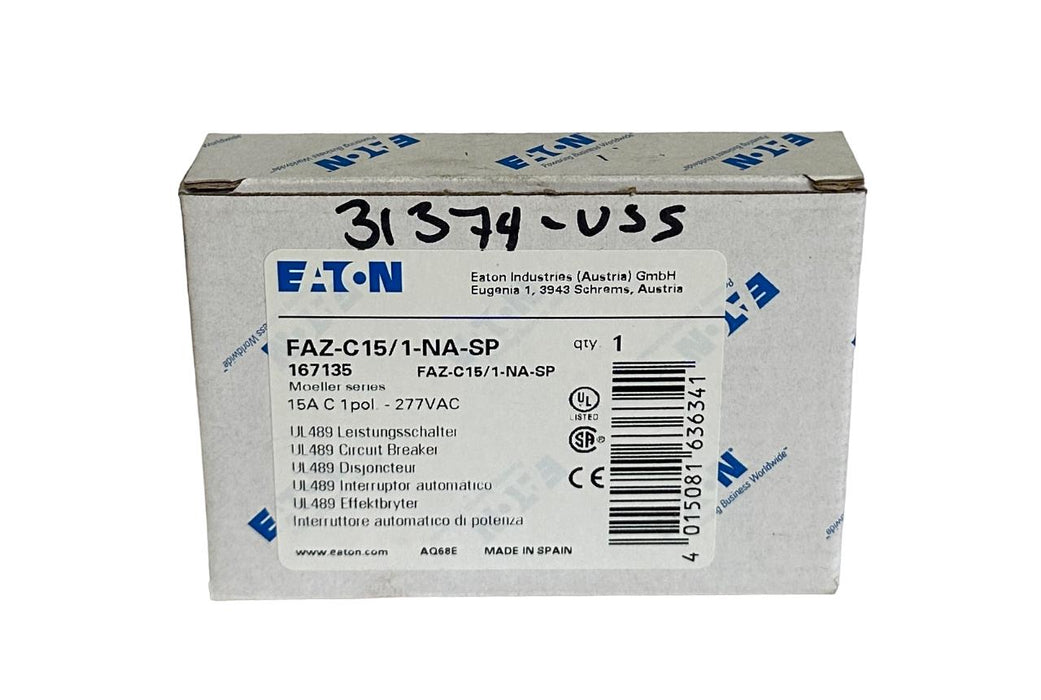 NEW EATON FAZ-C15/1-NA-SP / FAZC151NASP MINI CIRCUIT BREAKER 15A 1-POLE 167135