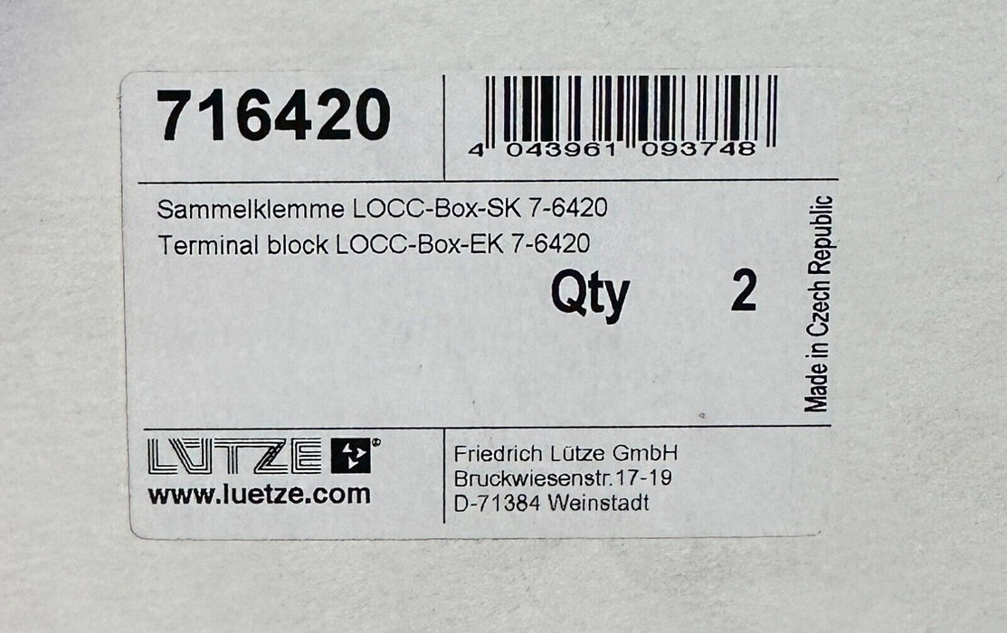 2 NEW LUETZE 716420 TERMINAL BLOCK LOCC-Box-EK 7-6420 / 76420 (BOX OF 2)
