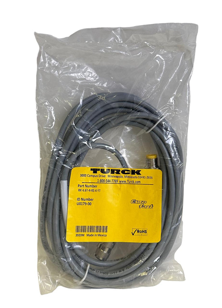NEW TURCK RK 4.6T-4-RS 4.6T / RK46T4RS46T EURO M12 MALE/FEMALE 4M U0179-00