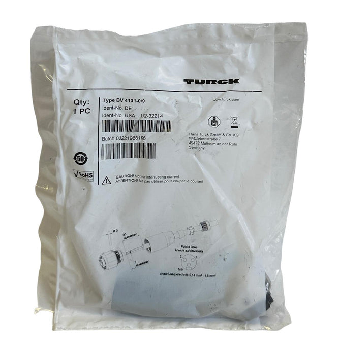 NEW TURCK BV 4131-0/9 / BV413109 FIELD WIREABLE CONNECTOR U2-32214 / U232214