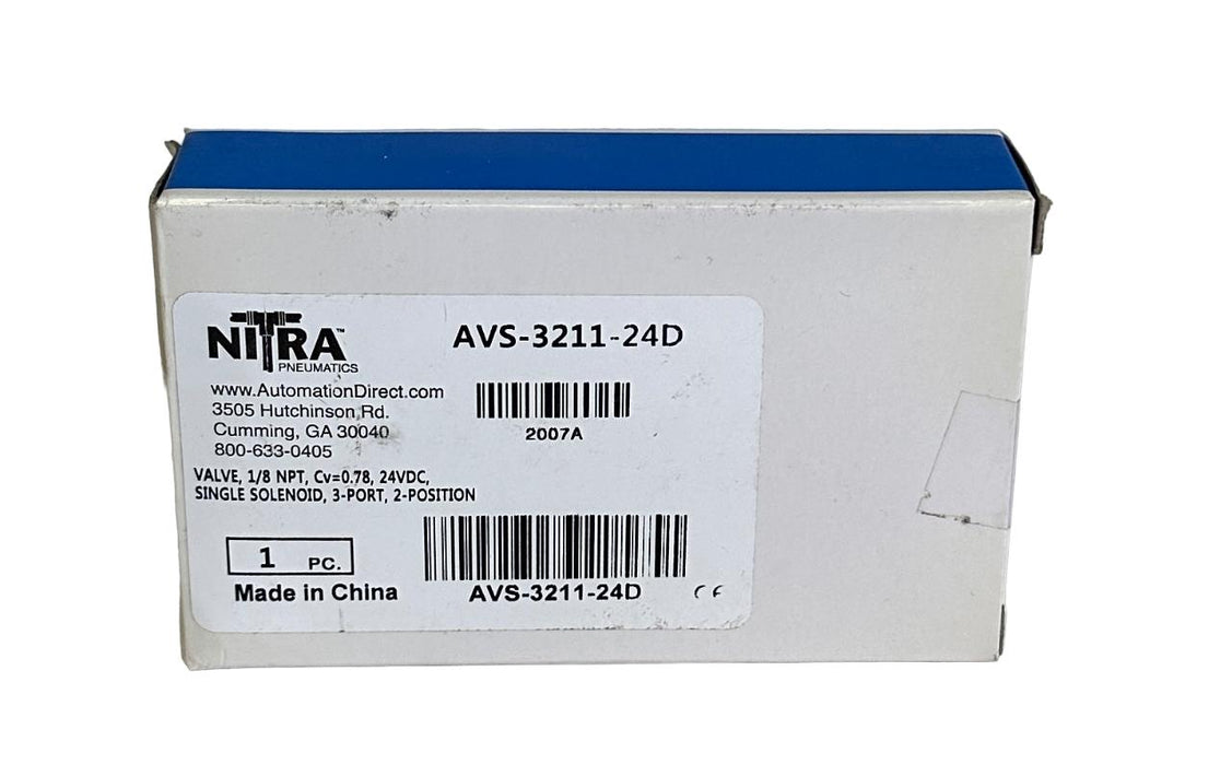 NEW AUTOMATION DIRECT NITRA AVS-3211-24D / AVS321124D 3-PORT SOLENOID VALVE 24V