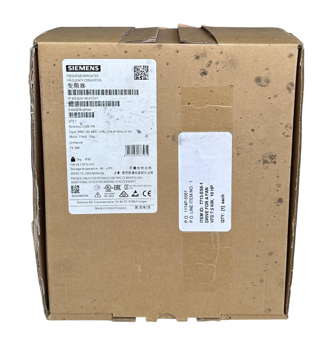 NEW SIEMENS 6SL3210-1KE21-7UF1 SINAMICS G120C FREQUENCY CONVERTER 7.5kW/10HP