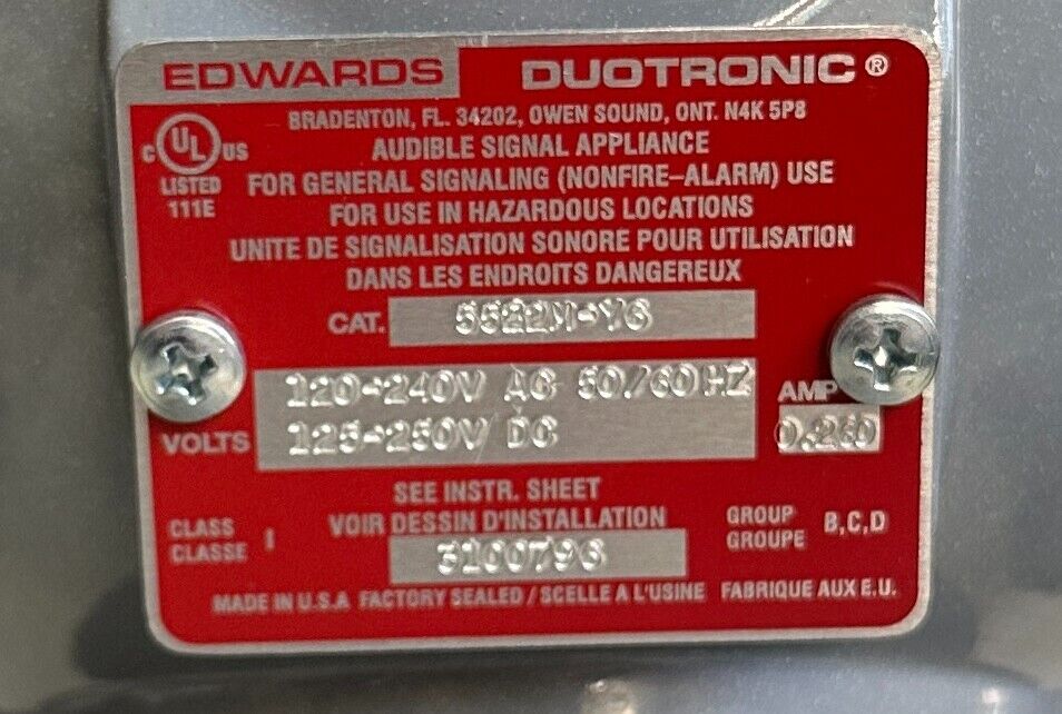 NEW EDWARDS SIGNALING 5522M-Y6 / 5522M AC/DC DUOTRONIC HORN EXPLOSION PROOF